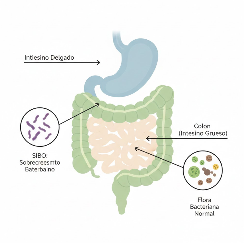 Diagrama del sistema digestivo mostrando el intestino delgado y grueso - SIBO